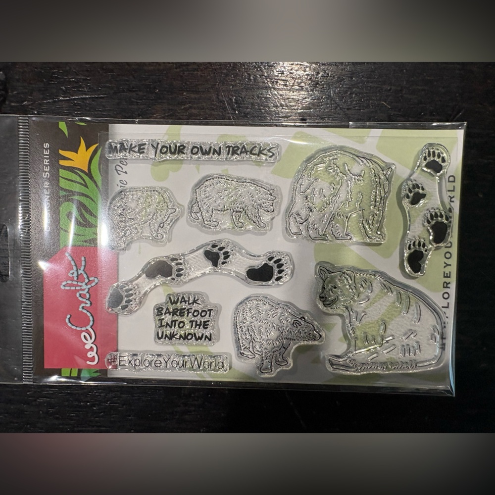 Clear Stamps with Bear and Footprint Designs. Polymer. New.